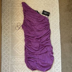 Princess Polly Ruched One-Shoulder Mini Dress (color: Violet)